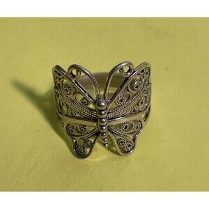 Filigree Art Butterfly Design Cocktail Ring Sz 10 Engraved 925 DOS TURKEY